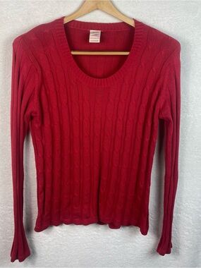 Y2K Faded Glory Ribbed Cable Knit Sweater Wm Sz Lg (14/16) Red VTG Preppy